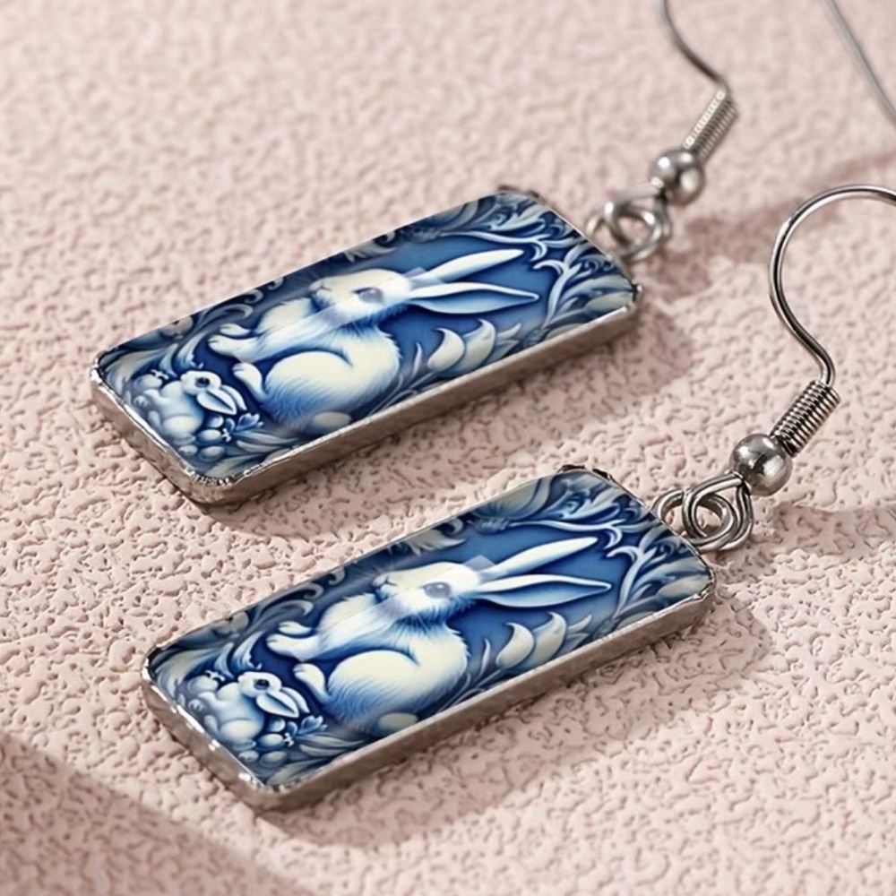Charming Blue and White Rabbit Earrings